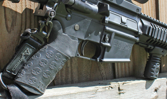 Close-up of TUFF1 Death Grip (Black) on Colt A/R