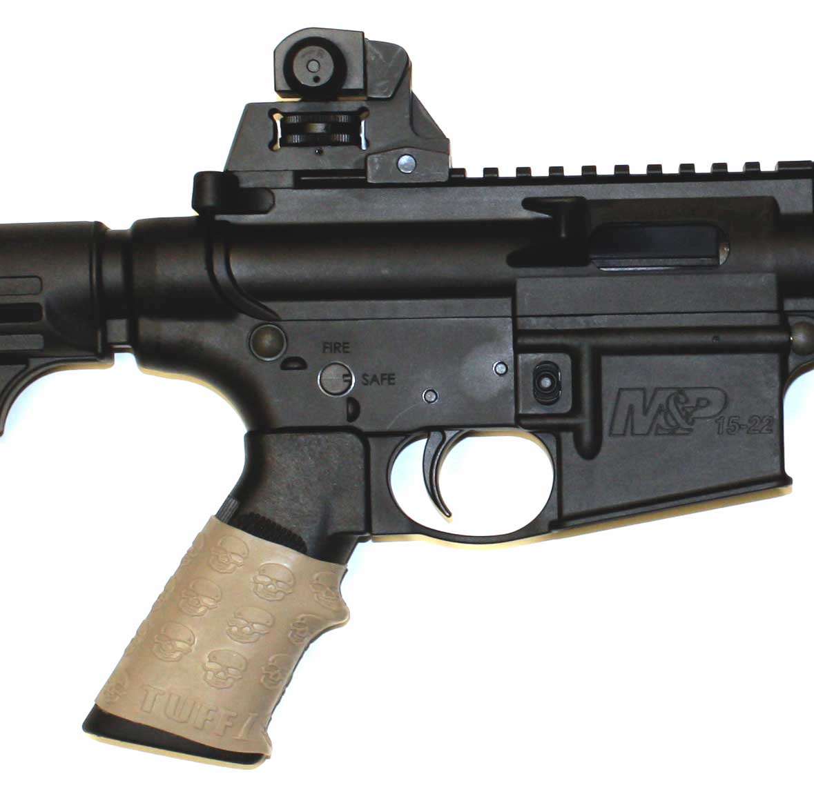 M&P 15-22 with Desert Tan TUFF1 Death Grip - close-up shot