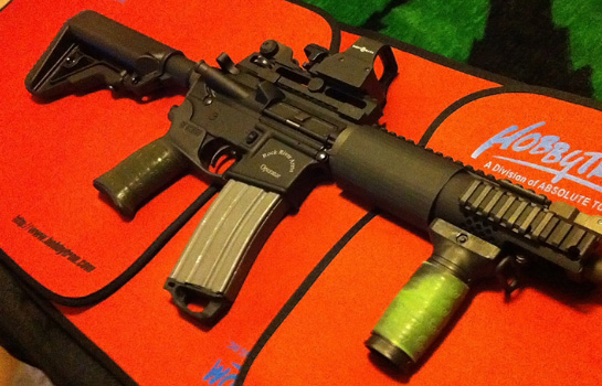 Awesome Rock River LAR15 Operator with TUFF1 Death Grip OD Green (on Stark pistol grip) & Zombie Down! on the Tapco fore grip, Sightmark optics, Magpulmoe BAD lever, and a laser etched dust over