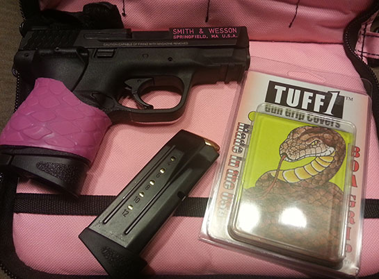TUFF1 Pink Boa on a S&W M&P 9c with Crimson Trace Laser Grip