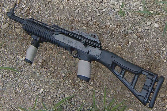 TUFF1 Boa DTan on wet Hi-Point Carbine in gravel - Still Operates Flawlessly!