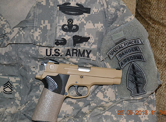 "Thank you for your fine product, It feels great, no slippage when it's hot and hands are sweating, and it makes the handling of the weapon more comfortable." ~R.A. -- TUFF1 Boa DTan Grip on S&W Custom Auto