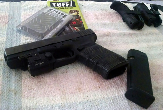 gen 4 Glock 21 with TUFF1 Black Double Cross Grip ...TUFF1 actually fits like a second skin,, much better than a glove