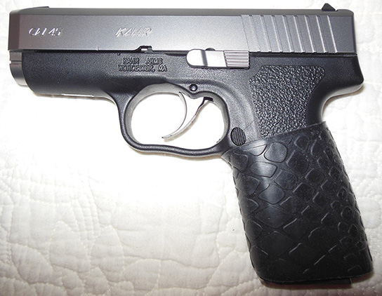 TUFF1 Black Boa on Kahr CW45 "...nice and easy on the hand because of the heavy KAHR strapping" ~ B.B.