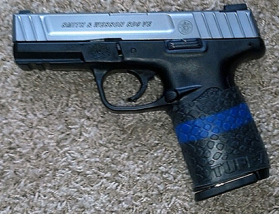 TUFF1 Boa on S&W SD9VE. "Thank you TUFF1, for this display of the Thin Blue Line grip to help support law enforcement... Awesome!"