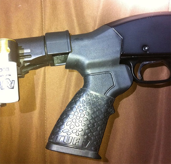 Close-up of Winchester 1300 Defender with TUFF1 Black Boa sent to us from D.A.