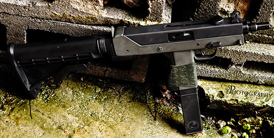 Cobray Mac-11 semi auto with TUFF1 Green Death Grip 