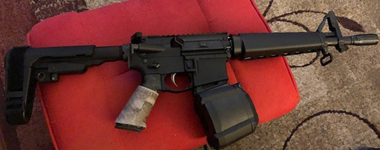 556 AR pistol with 10.5" Barrel. TUFF1 Boa Acrid Urban ATACS Camo. Sent to us by M.D.